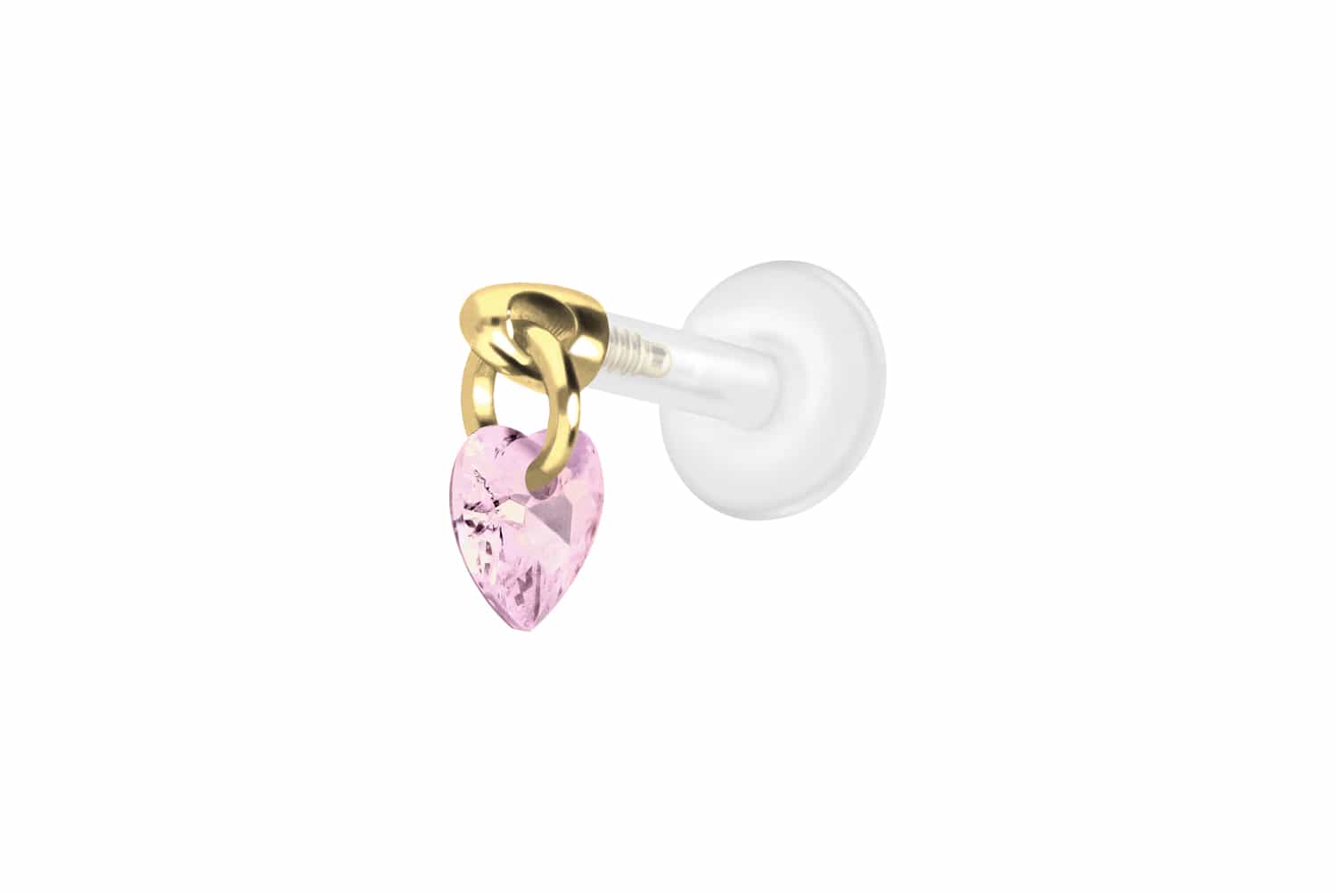PTFE Labret Piercing mit Innengewinde + Titan-Aufsatz KRISTALLHERZ